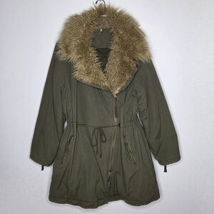 Free People Fur Lined Extreme Moto Parka Coat Green Boho Utility Womens Medium